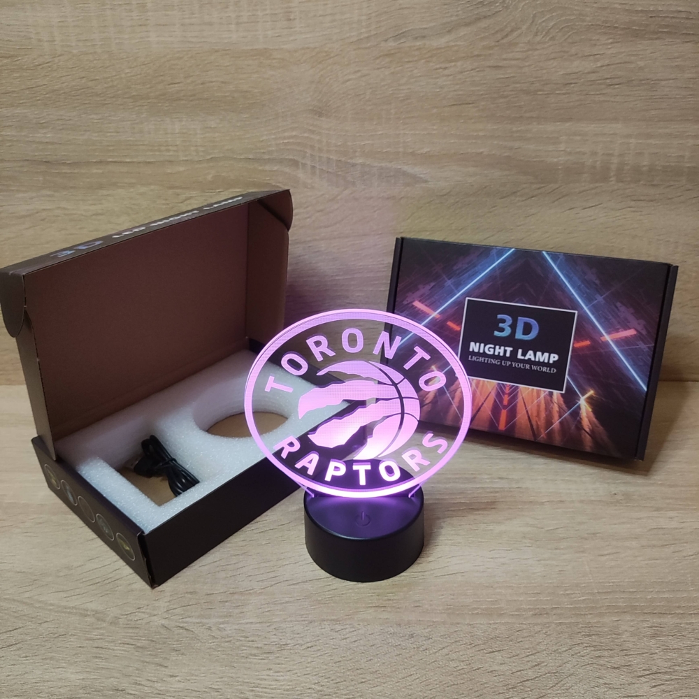 Kép 2/7 - Toronto RAPTORS 3D LED lámpa (7 színű, fekete talp)