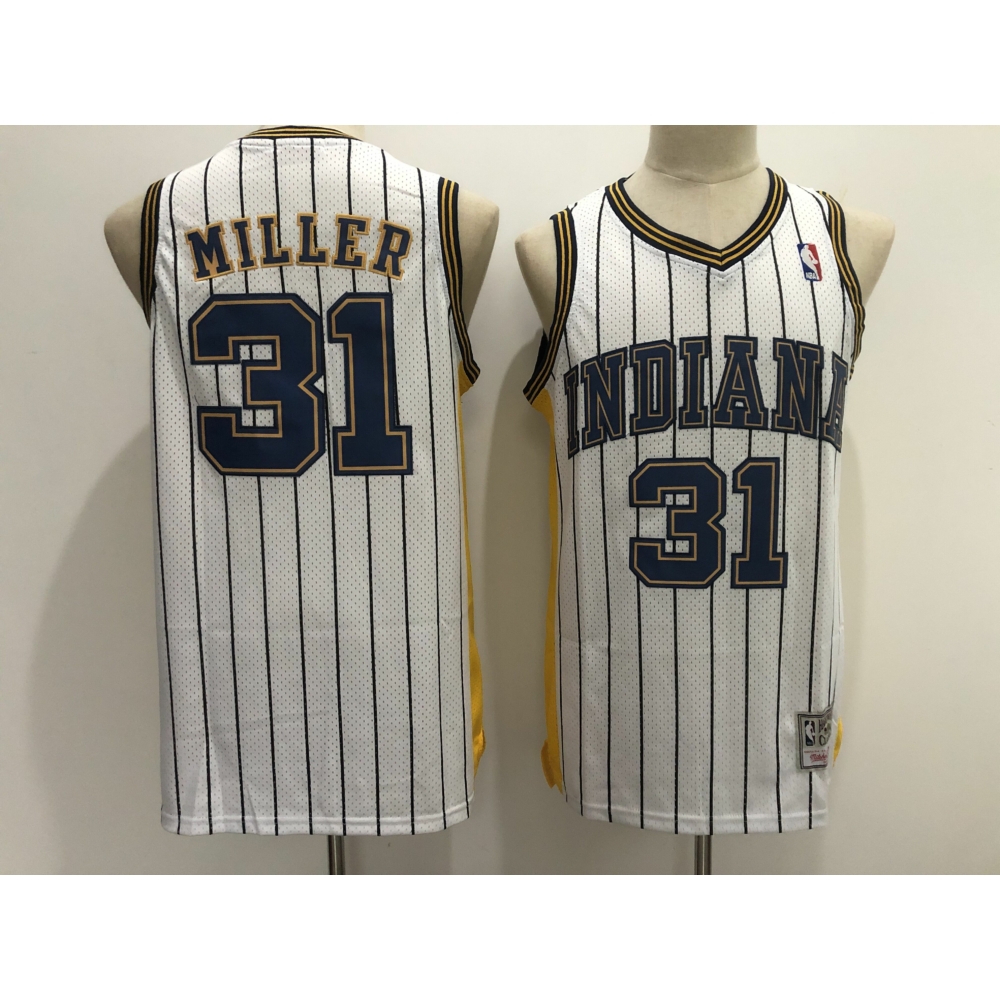 Kép 1/2 - Reggie MILLER fehér Classic striped Indiana Pacers M&N mez
