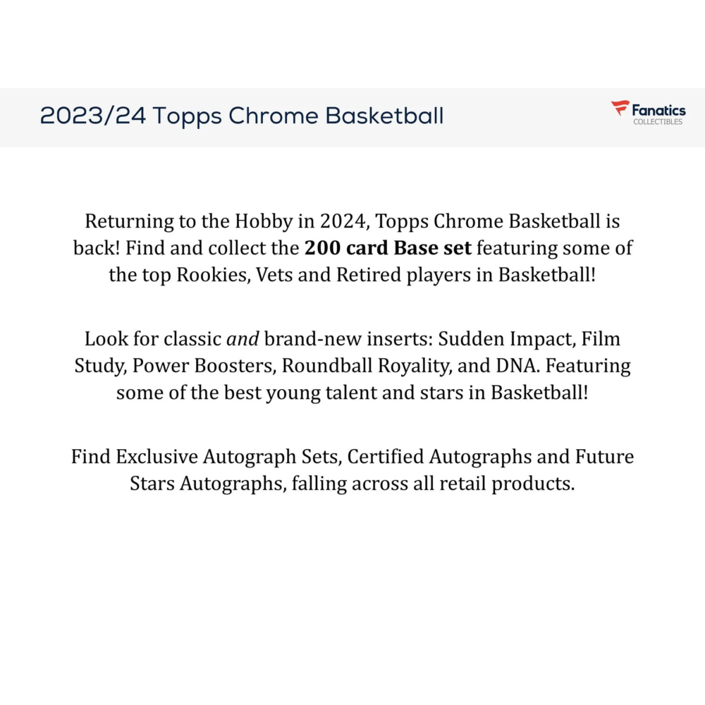 Kép 7/10 - 2023-24 Basketball Topps Chrome Hanger Box kosaras kártya (5 csomag)