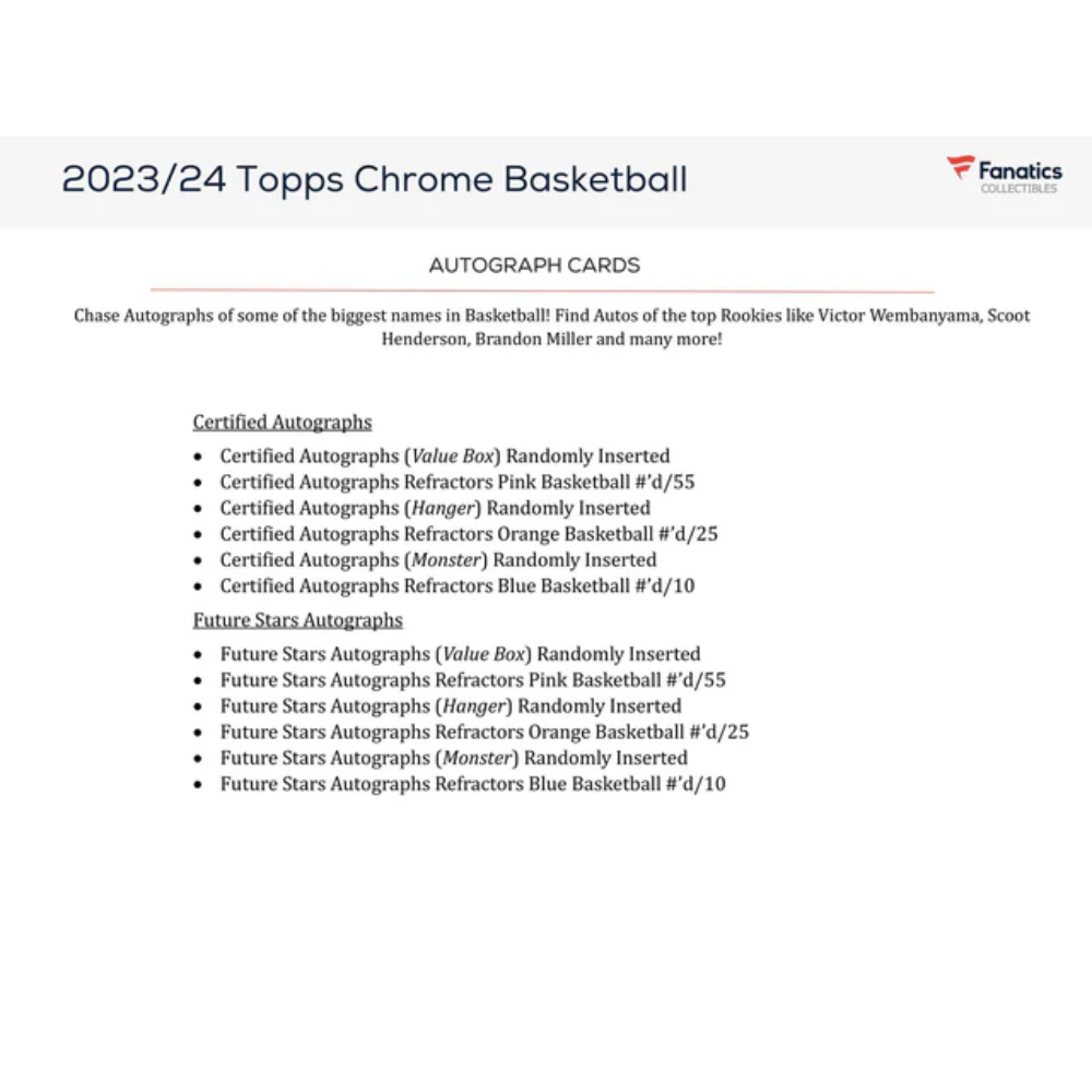 Kép 10/10 - 2023-24 Basketball Topps Chrome Hanger Box kosaras kártya (5 csomag)