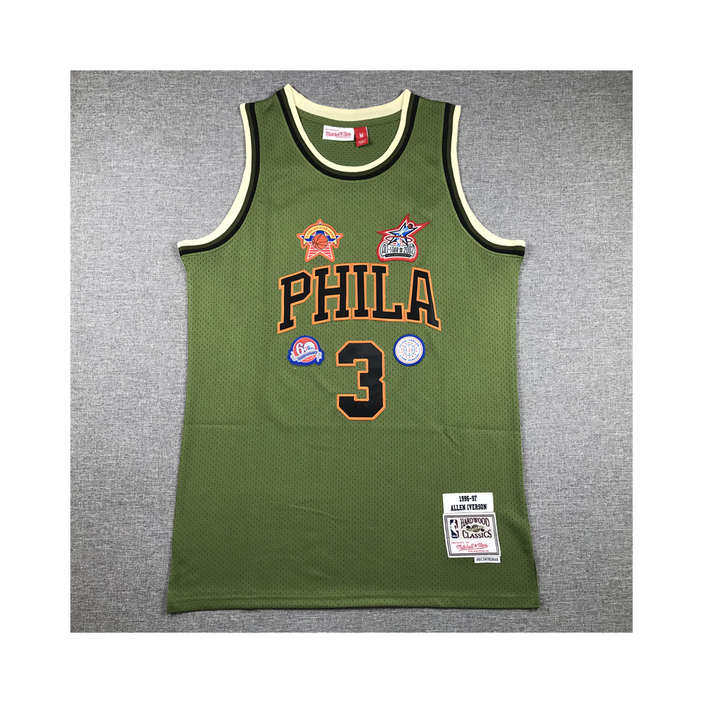 Kép 1/4 - Allen IVERSON Army Green Philadelphia 76ers mez
