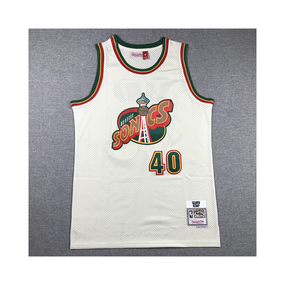 Kép 1/4 - Shawn KEMP CreamWhite Vintage Supersonics retro mez
