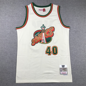 Shawn KEMP CreamWhite Vintage Supersonics retro mez