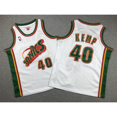 Shawn KEMP fehér Seattle Supersonics retro mez (GYEREK)