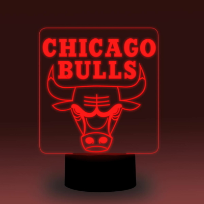 Chicago BULLS 3D LED lámpa (7 színű, fekete talp)