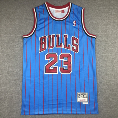 Michael JORDAN kék striped Chicago Bulls vintage mez
