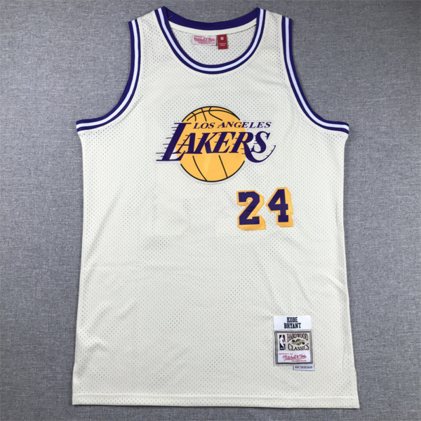 Kobe BRYANT CreamWhite vintage Los Angeles Lakers mez #24