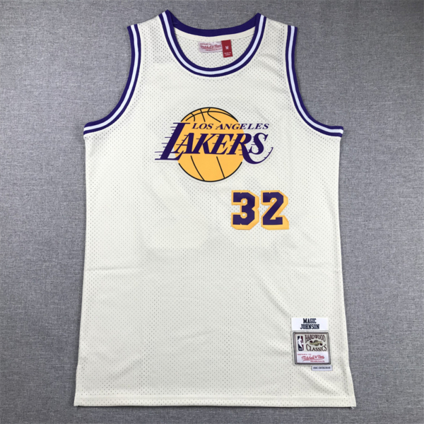 Magic JOHNSON CreamWhite vintage Los Angeles Lakers mez