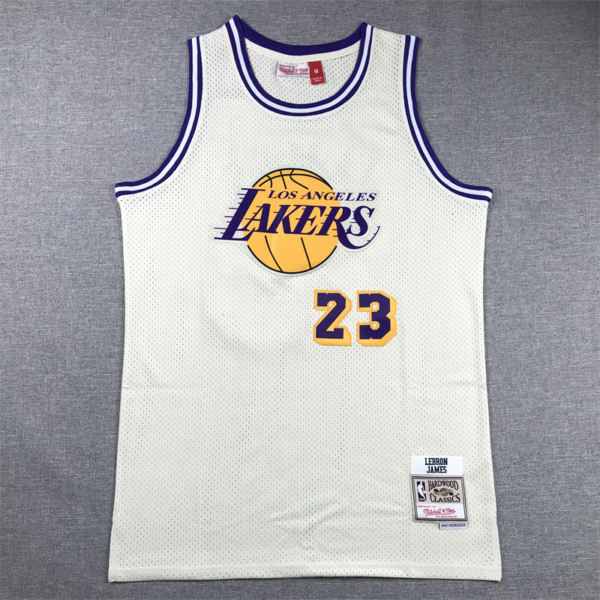 Lebron JAMES CreamWhite vintage Lakers mez #23