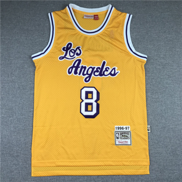 Kobe BRYANT 1996-97 Sárga retro Los Angeles Lakers mez #8