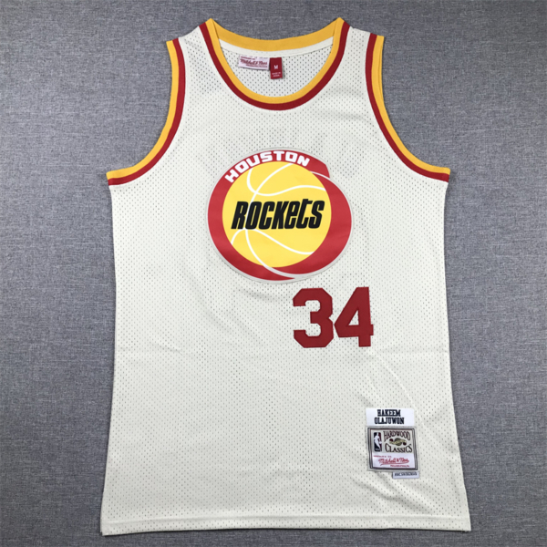 Hakeem OLAJUWON CreamWhite vintage Houston Rockets mez