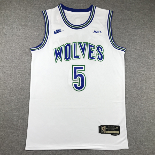 Anthony EDWARDS fehér retro Minnesota Timberwolves mez