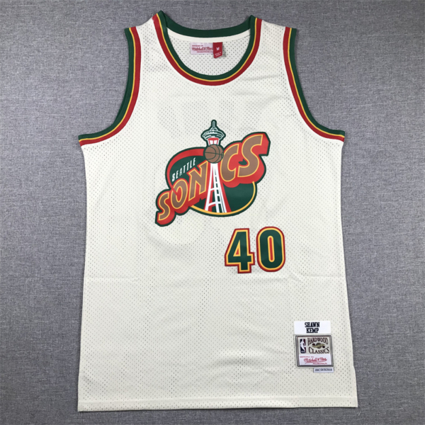 Shawn KEMP CreamWhite Vintage Supersonics retro mez